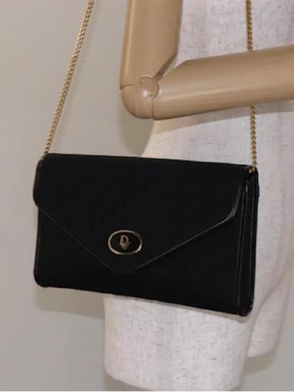 Pre-Love Christian Dior Trotter Canvas  Black Envelope Crossbody with Gold Chain - Picture 5 of 17